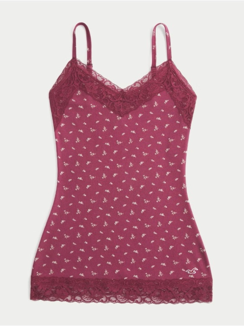 Hollister Burgundy Floral Lace Trim Layering Cami